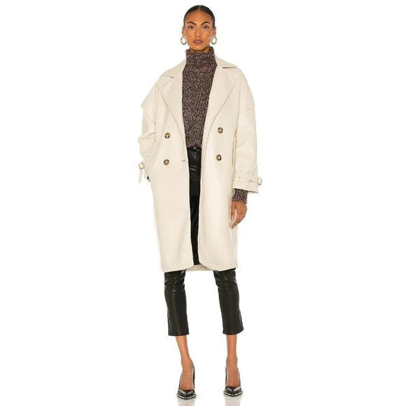 Apparis Kiera Faux Leather Trench Coat in Ivory Large New Vegan Jacket - Picture 2 of 16